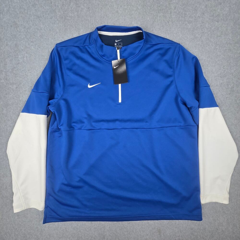 NWT Nike XL Blue Half-Zip Pullover w/White Sleeves and White Swoosh Chest Logo
